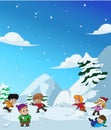 In the winter, kids play in the snow very joyfully.vector and il