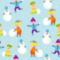 Winter kids seamless pattern vector illustration. Royalty Free Stock Photo