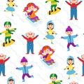 Winter kids seamless pattern vector illustration. Royalty Free Stock Photo