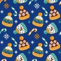 Winter knitted hats. Cute Christmas print. Seamless pattern.