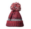 Winter knitted red-black hat with pompom isolated on white background Royalty Free Stock Photo