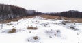 Winter lake aerial snowfall landscape snowy forest