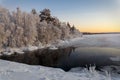 Winter lake in Finland at sunset Royalty Free Stock Photo