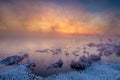 The winter lake sunrise scenic in Daqing oil fields Royalty Free Stock Photo