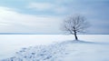 winter lamdscape with snow and a bare tree, banner format, tranquil scenary Royalty Free Stock Photo