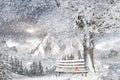 The Winter Land Scapre, Backgraund Mauntain and Big Tree i n Ice And Snow With Bench with Chri Royalty Free Stock Photo