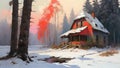 Winter landscape of an abandoned house in the forest Royalty Free Stock Photo