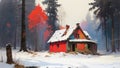 Winter landscape of an abandoned house in the forest Royalty Free Stock Photo