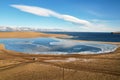 Winter landscape from the air. Ice on Lake Khankhoy on Olkhon Island Royalty Free Stock Photo