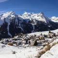 Winter landscape. Alpine village of Gimillan 1800 meters of altitude in Aosta valley, Cogne,Italy Royalty Free Stock Photo