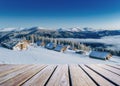 Winter landscape. In anticipation of the holiday. Dramatic scene. Carpathian Royalty Free Stock Photo