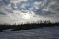 Winter landscape of arable land under snow