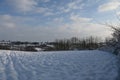 Winter landscape of arable land under snow