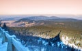 Winter landscape around Jested with mountain and TV transmitter shadow silhouette, Czech Republic Royalty Free Stock Photo