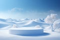 Winter Landscape Background with Empty Small 3D Snow Podium for Christmas Product Display