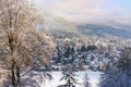 Winter landscape background. Ski resort Garmisch Partenkirchen, Germany.