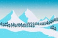 Winter landscape background. snowy day with fir trees, coniferous forest, house, snowfall, Forest landscape for winter holidays