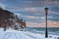 Winter landscape of Baltic Sea coast in Gdynia OrÃâowo at sunrise, Baltic Sea. Poland Royalty Free Stock Photo