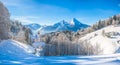 Winter landscape in the Bavarian Alps with church, Bavaria, Germany Royalty Free Stock Photo