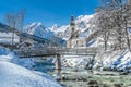 Winter landscape in the Bavarian Alps with church, Ramsau, Germany Royalty Free Stock Photo