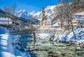 Winter landscape in the Bavarian Alps with church, Ramsau, Germany Royalty Free Stock Photo