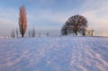 Winter landscape with a beautiful chapel