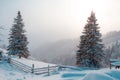 scenic winter landscape, picturesque morning nature view in mountains, Carpathians, Ukraine, Europe