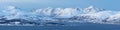 Winter Landscape, Beautiful Panorama Of Mountain Covered With Snow and Norway Fjord, Tromso, Norway