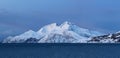 Beautiful Picture Of Mountain Covered With Snow and Norway Fjord, Winter Landscape , Tromso, Norway Royalty Free Stock Photo