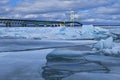 Blue Ice Shards and Mackinac Bridge Royalty Free Stock Photo