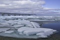 Blue Ice Shards and Mackinac Bridge Royalty Free Stock Photo