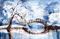 Winter landscape in blue tones. Royalty Free Stock Photo