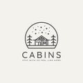 Winter landscape cabin minimalist line art logo