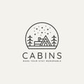 Winter landscape cabin minimalist line art logo