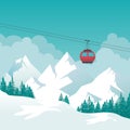 Winter Landscape with Cable-car, ski station and scenery design