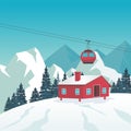 Winter Landscape with Cable-car, ski station and scenery design