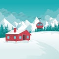 Winter Landscape with Cable-car, ski station and scenery design