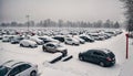 Winter landscape. Cars parking in the snow. Day after freezing .