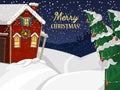 Winter landscape with christmas houses firtree mountain frozen nature wallpaper beautiful natural vector illustration.