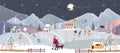 Winter landscape, Christmas and new year celebrated in the city,Vector of horizontal winter wonderland in the town with happy kids Royalty Free Stock Photo