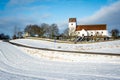 Winter landscape with church - Denmark Royalty Free Stock Photo