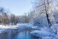 Winter landscape in clear weather. Morning bright sun. Snow plays shine. Frosty Snow Park Royalty Free Stock Photo