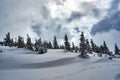 Winter landscape on a cloudy day in the Giant Mountains