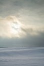 Winter landscape. Cloudy day. Snow desert.