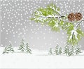 Winter landscape Conifer Branch Pine with pine cones with snow christmas theme natural background vintage vector illustration edi Royalty Free Stock Photo