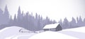 Winter Landscape Countryside Snowy House With Pine Tree Forest On Background Royalty Free Stock Photo