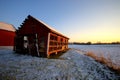 Winter landscape covered in snow with a cabin at sunset, Pennsylvania Royalty Free Stock Photo