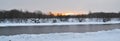 Winter landscape dawn near the river around the snow