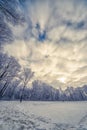 Winter landscape with deep Amazing Clouds on Deep Blue Sky Royalty Free Stock Photo