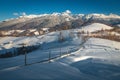 Winter landscape with deep snowy slopes and high mountains Royalty Free Stock Photo